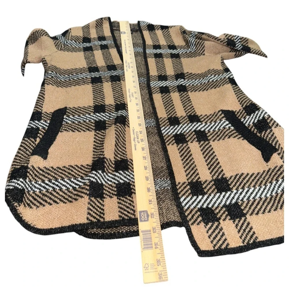 Adrienne Vitadini WOMENS LARGE PRE-OWNED TAN/BLACK CHECKERED FRONT OPEN Cardigan